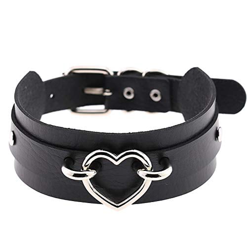 MJartoria Gothic Jewelry-Goth PU Leather Choker Necklaces for Women-O-Ring Heart Punk Rock Adjustable Black Collar Choker Necklaces